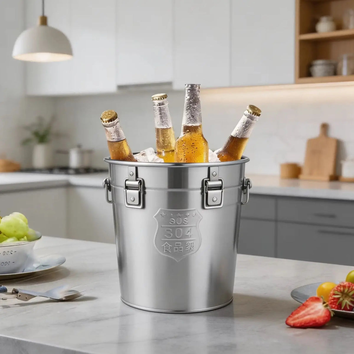Stainless Steel Storage Bucket 12L, Metal Canister for Rice Flour Cereal Tea Spices, 304 Cylindrical Container, for Kitchen Restaurant Hotel, Dry Wet Food Storage, Silver, Polished