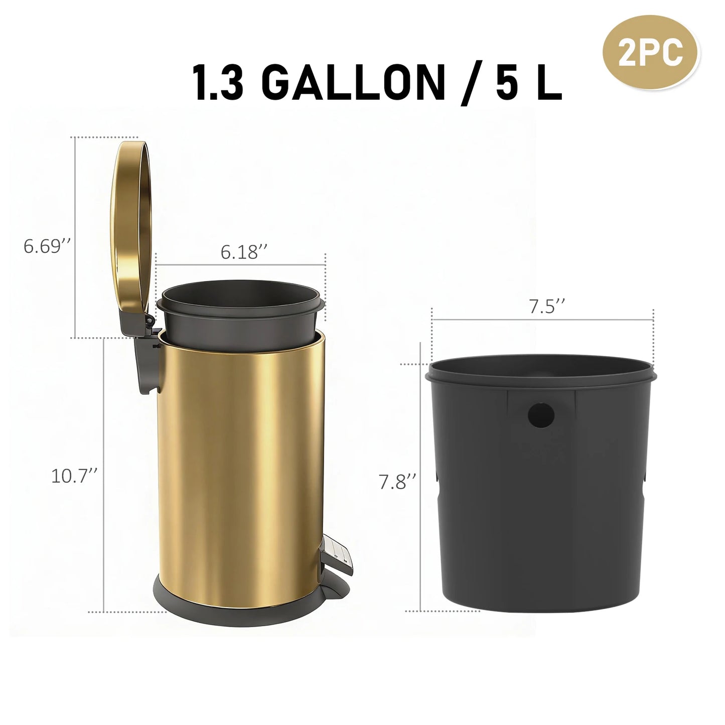 HANSMART Round Stainless Steel Trash Can Non Skid Base