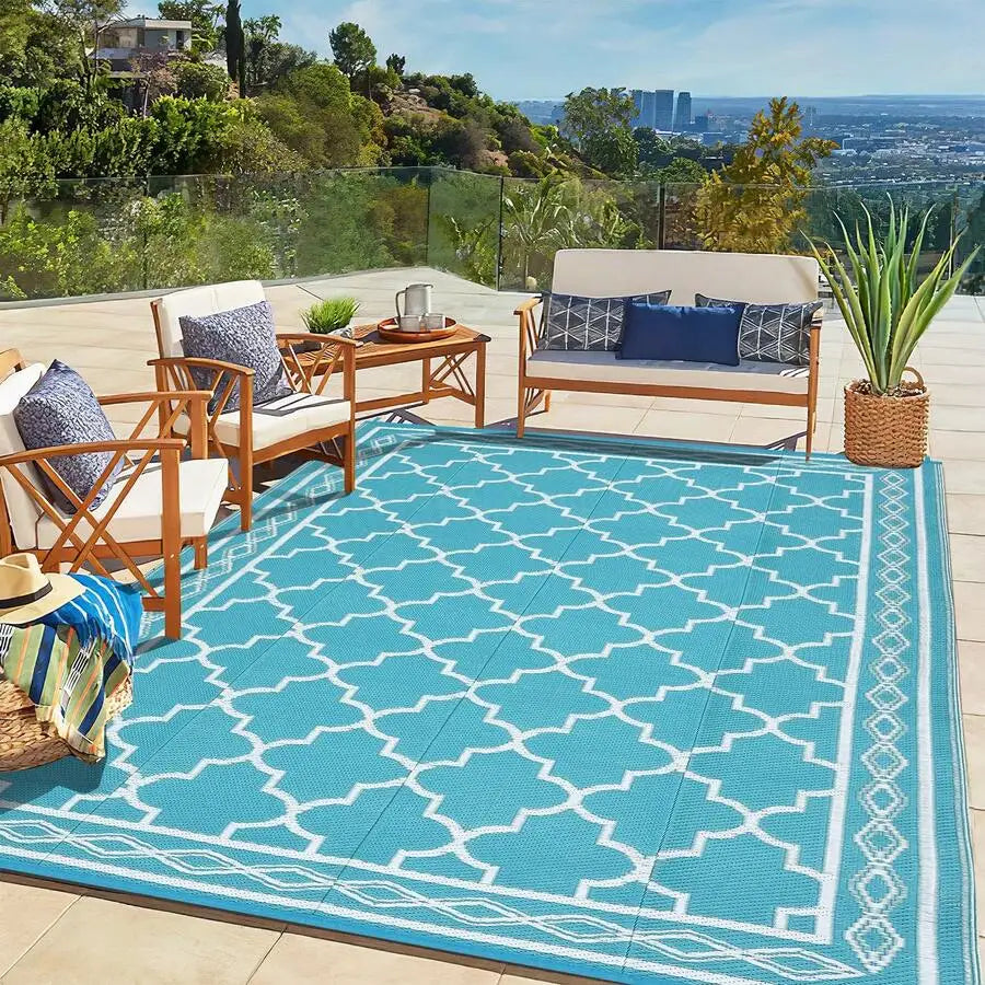 Geometric Outdoor Rug Waterproof Patio Mat For Balcony Camping