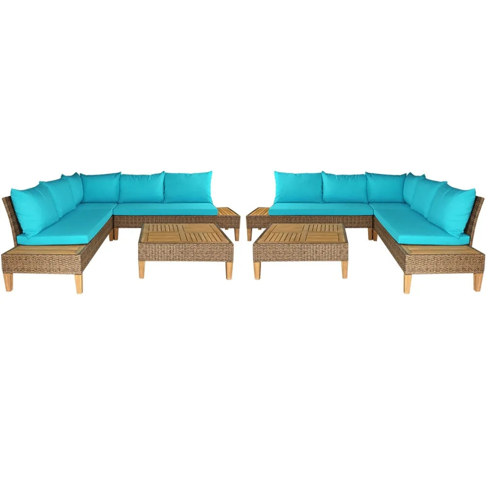Eight Piece Rattan Patio Sofa Set With Cushions All Weather