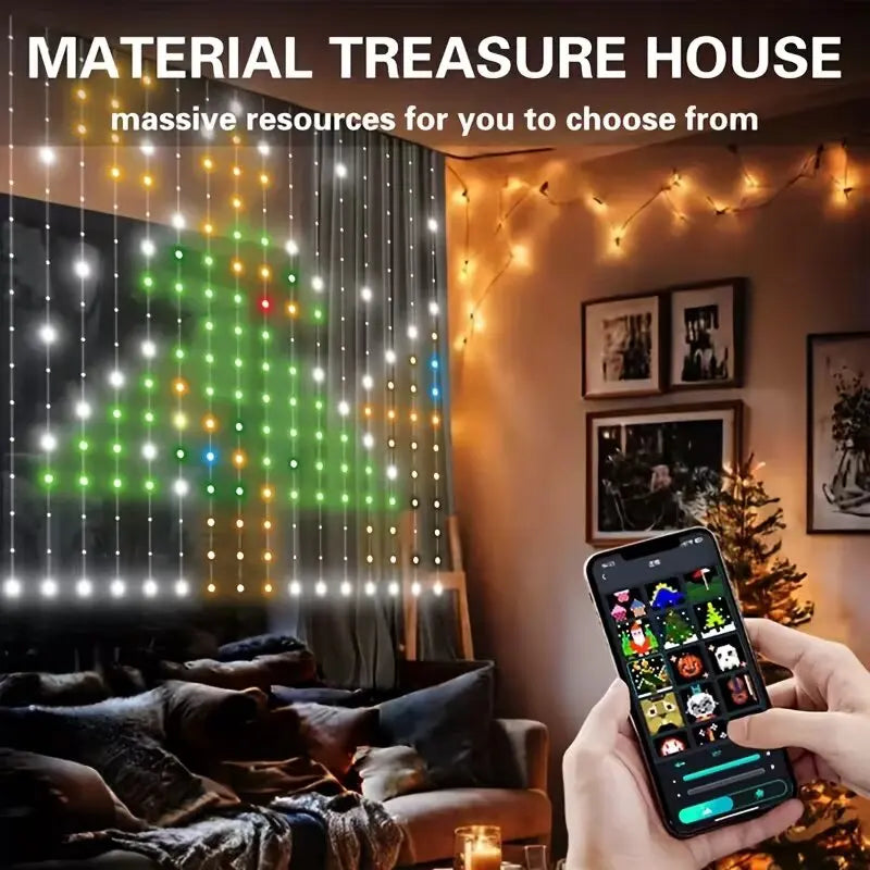 Indoor and Outdoor LED Curtain Fairy String Lights Equipped with Music Sync Mode & Handheld Remote Controller, Smart Hanging Ambient Decor Lighting for Christmas Festival, All Kinds of Themed Parties and Daily Household Inter