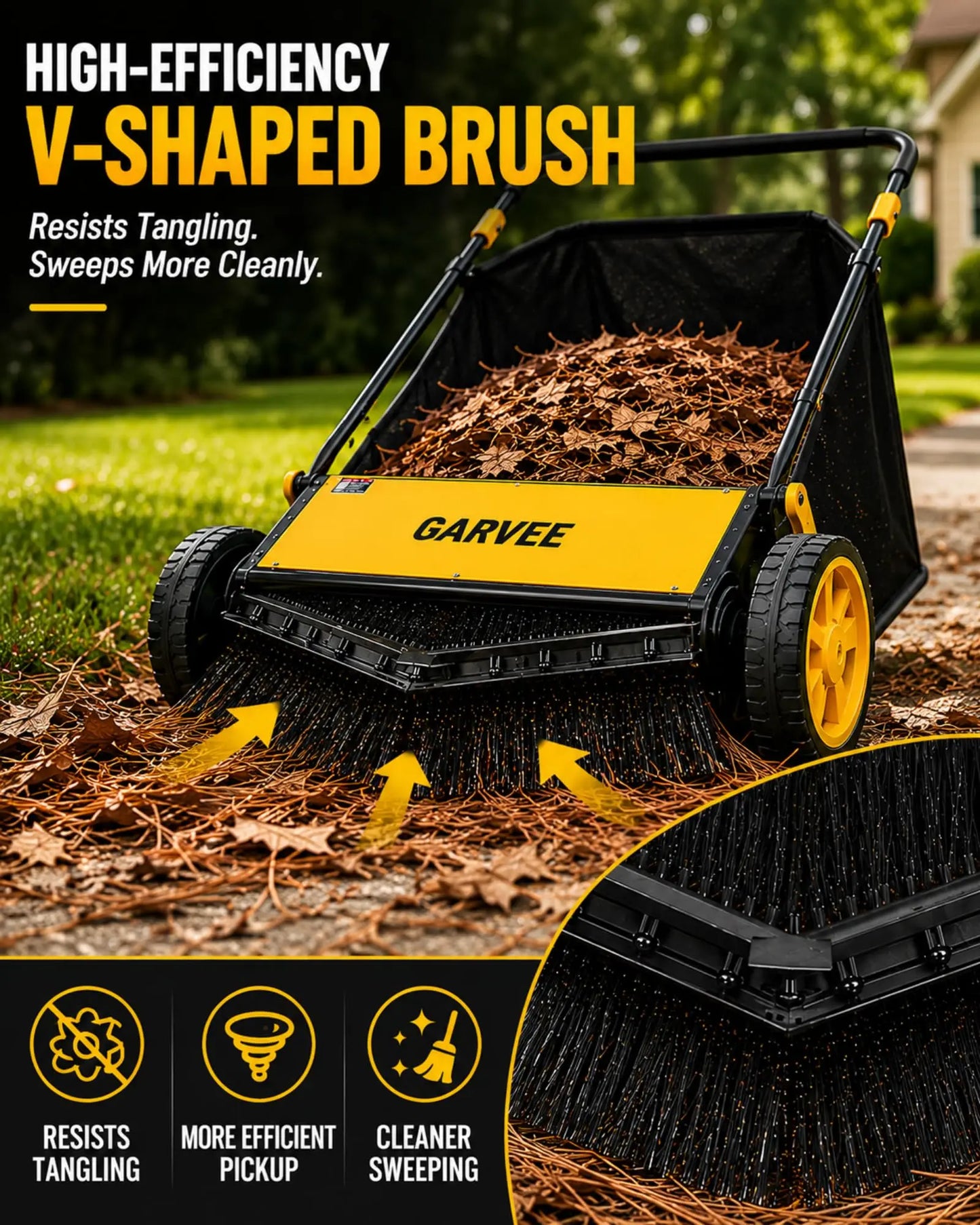 21 Inch Push Lawn Sweeper, Manual Leaf & Grass Collector With 3.5 Cu.Ft. Mesh Bag, Wheel-Driven Yard Sweeper, 10-Level Height Adjust