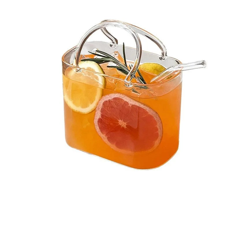 Creative Portable Handbag Glass Cup With Straw Fruit Wine Glass