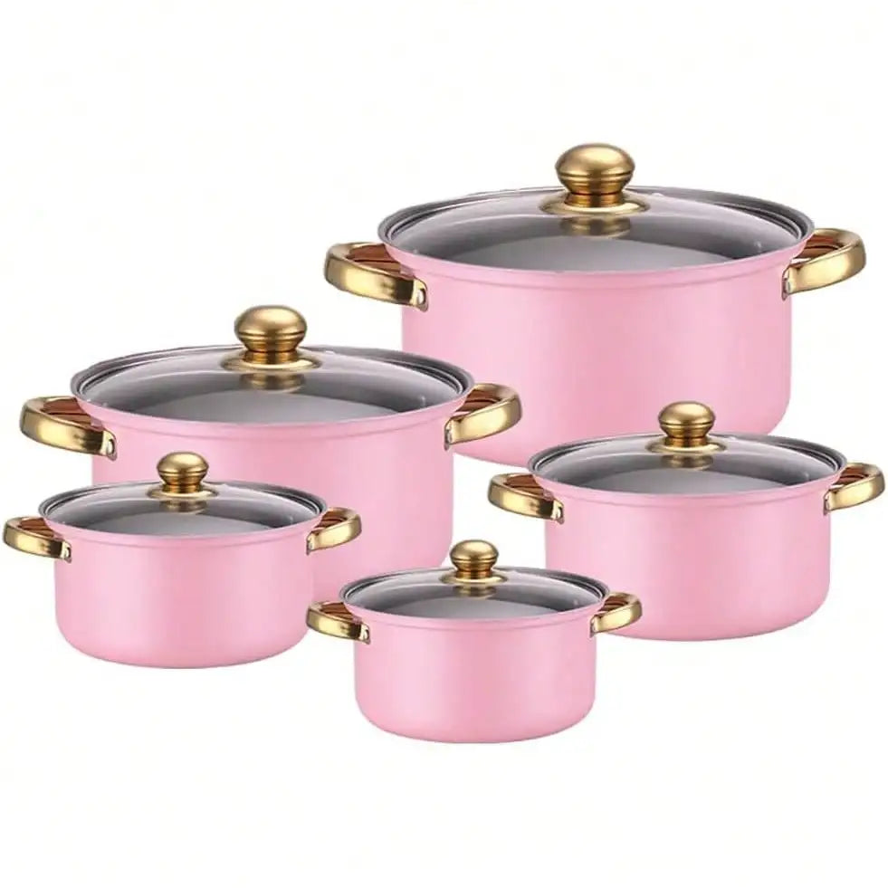 Stainless Steel Cookware Set Cute Nordic Nonstick Cookware Set Pink Stainless Steel With Gold Handles 18 Pcs Set Nonstick Coating For Gas Electric Induction Stove Home Kitchen Cooking