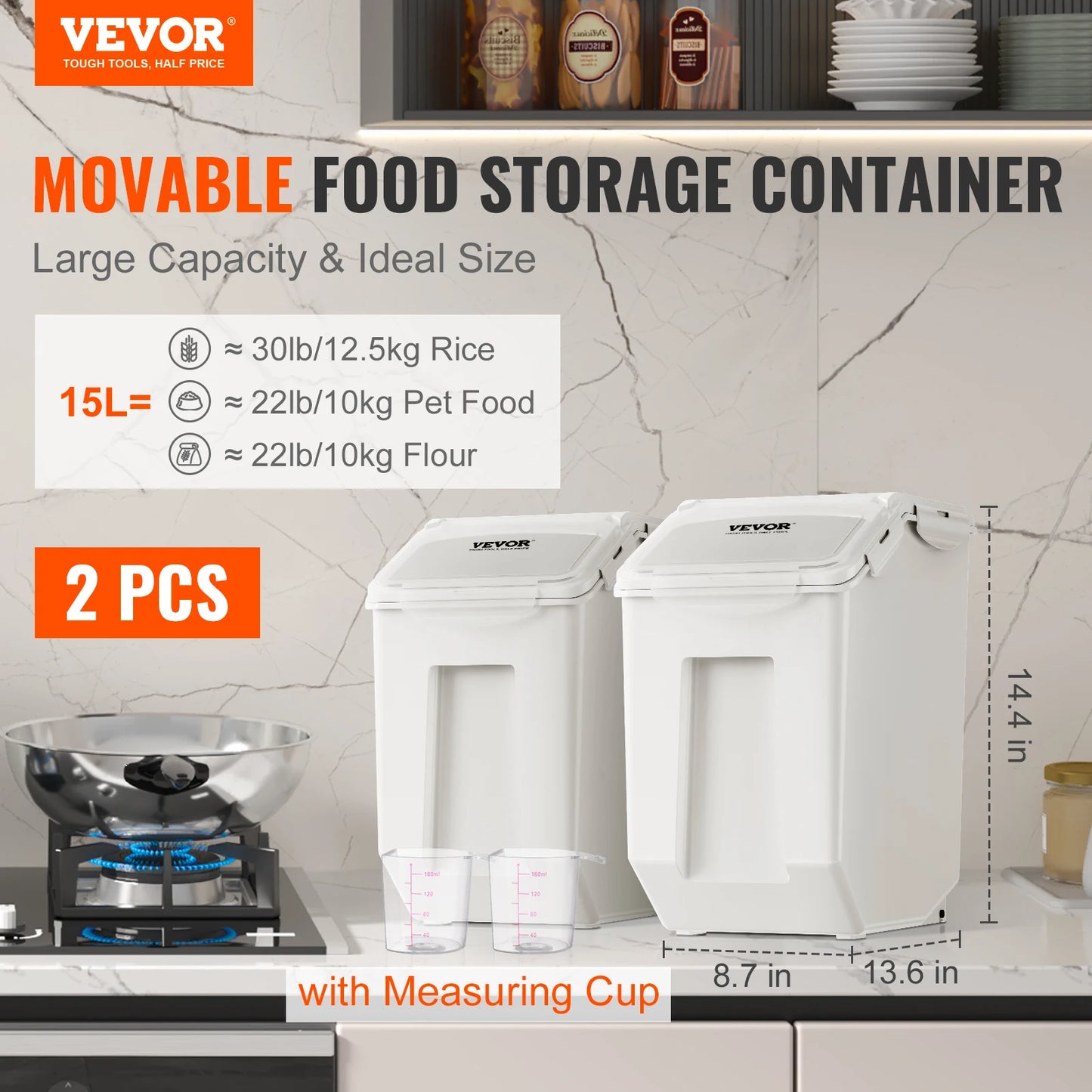 SucceBuy Ingredient Storage Bin With Airtight Lid And Measuring Cups
