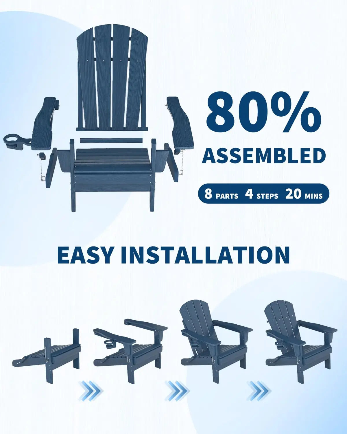 HiMISS Folding Adirondack Chair With Cup Holder HDPE