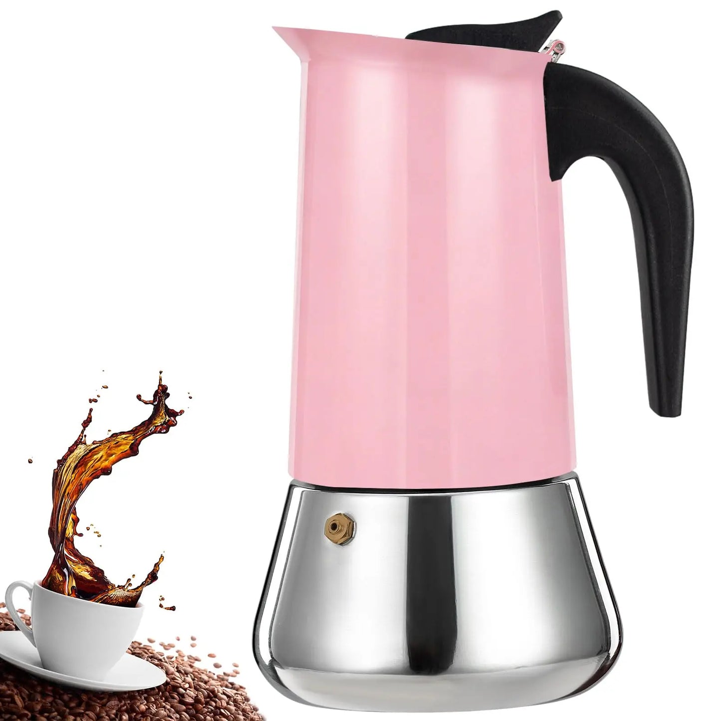 Food Grade Stainless Steel Stovetop Espresso Moka Pot with Safety Valve, Multi Capacity Italian Coffee Percolator, Gas Induction Camping Coffee Maker for Home Cafe Use