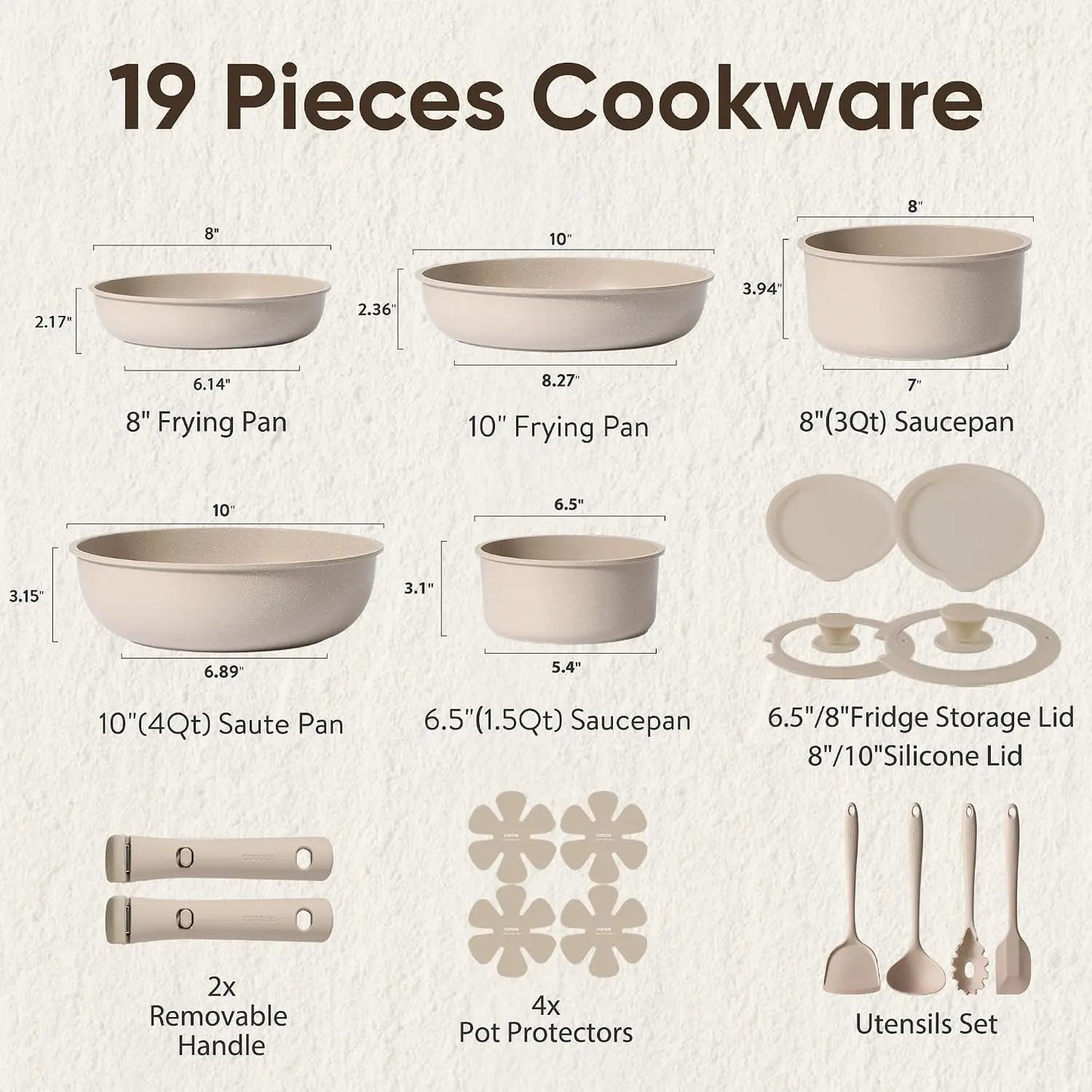 Detachable Handle Nonstick Pots And Pans Set For Induction Cooking