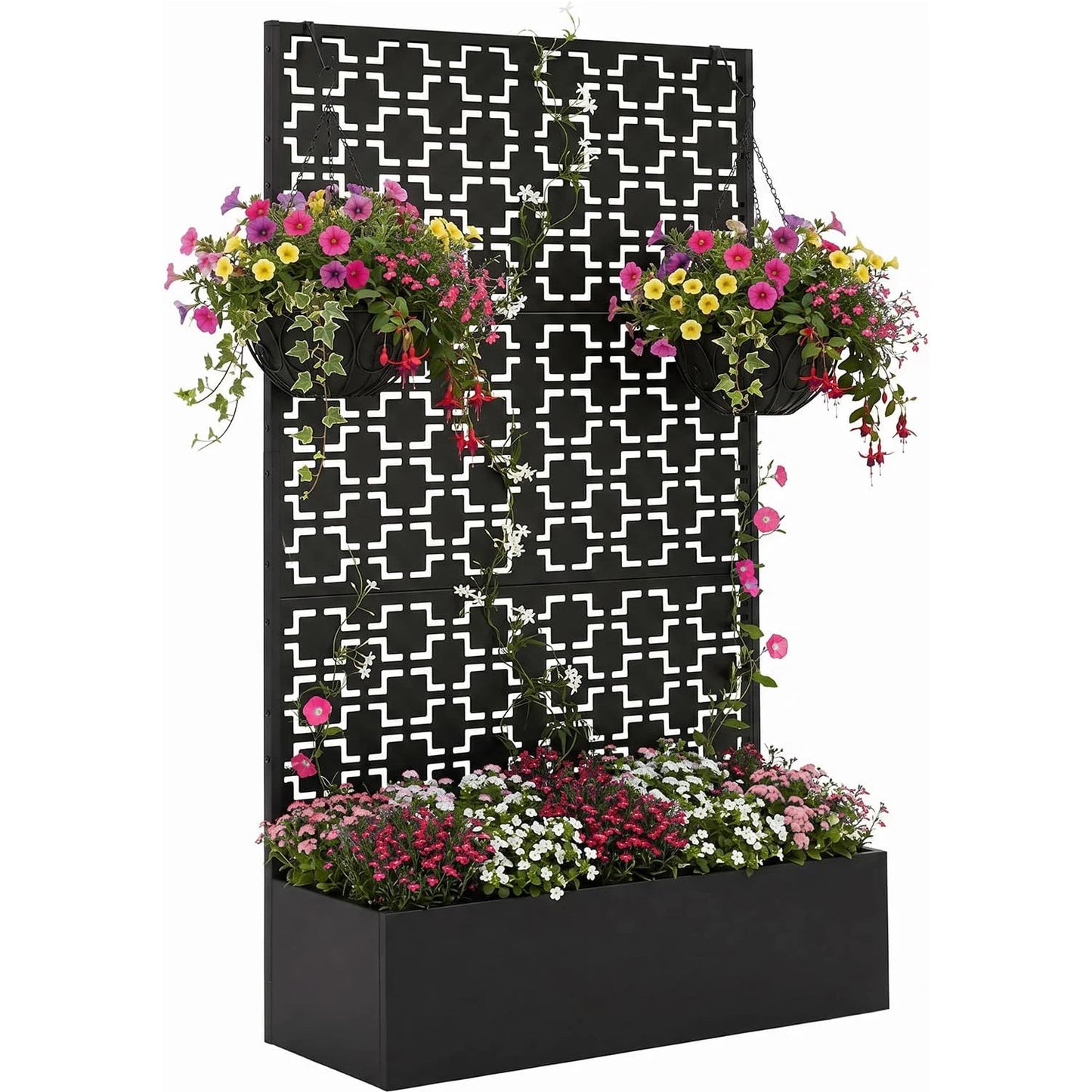 HiMISS Metal Raised Planter Box With Trellis And Privacy Screen