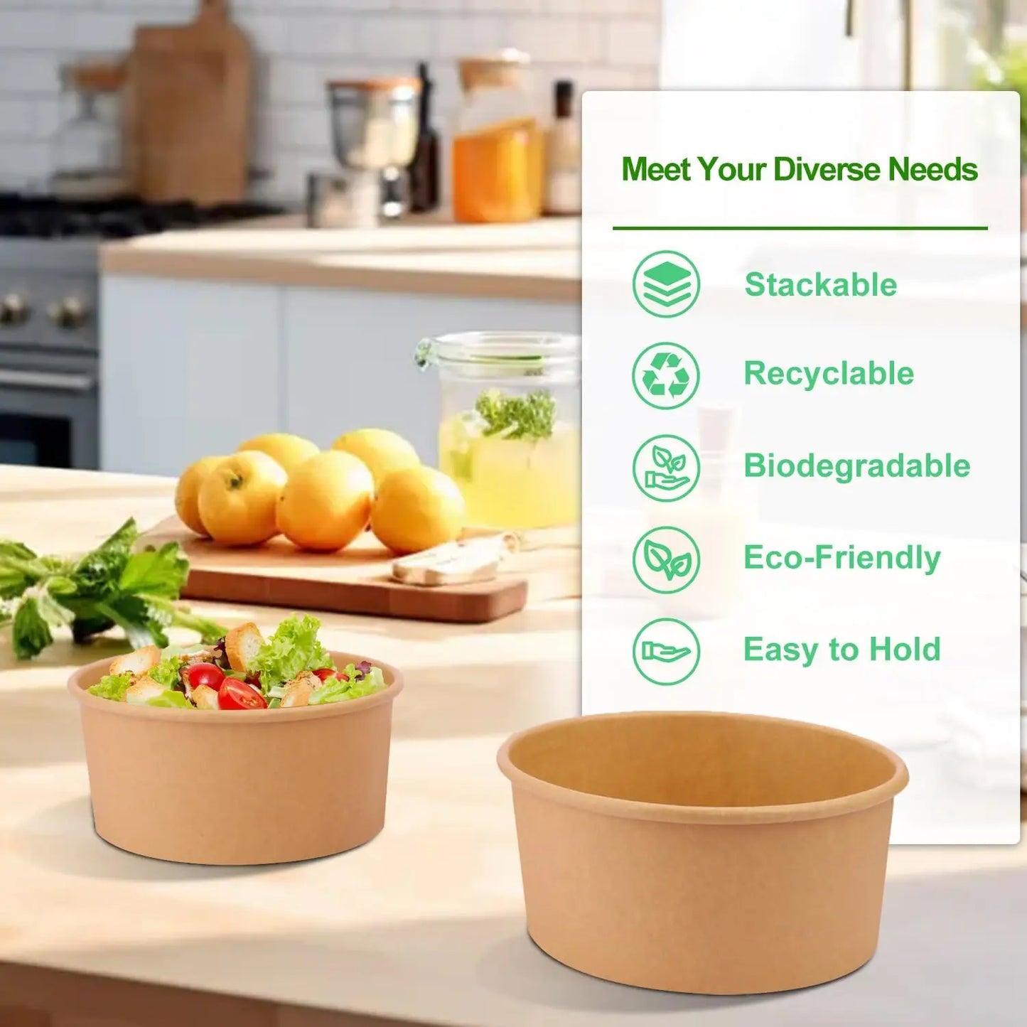Kraft Paper Disposable Lunch Boxes With Lids For Soup Noodles