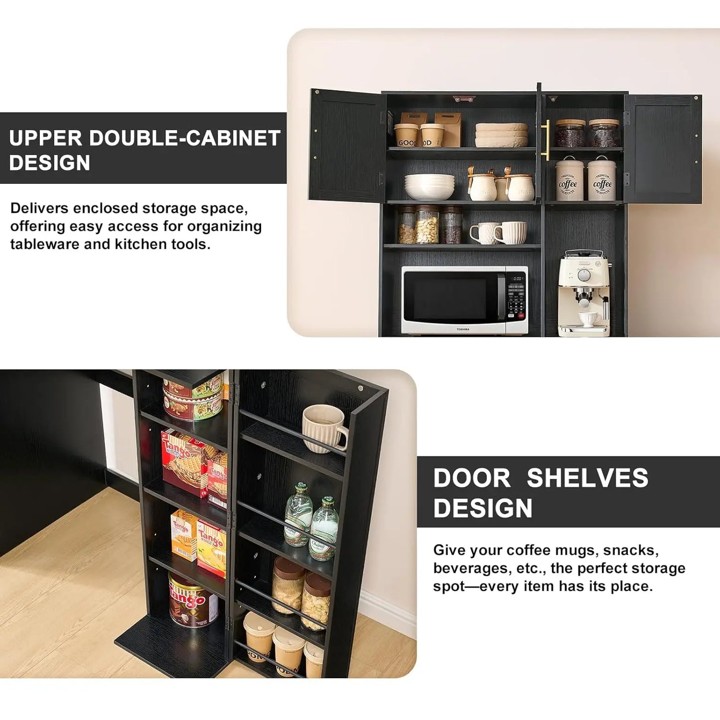 Tall Fluted Coffee Bar Cabinet With Mini Fridge Storage
