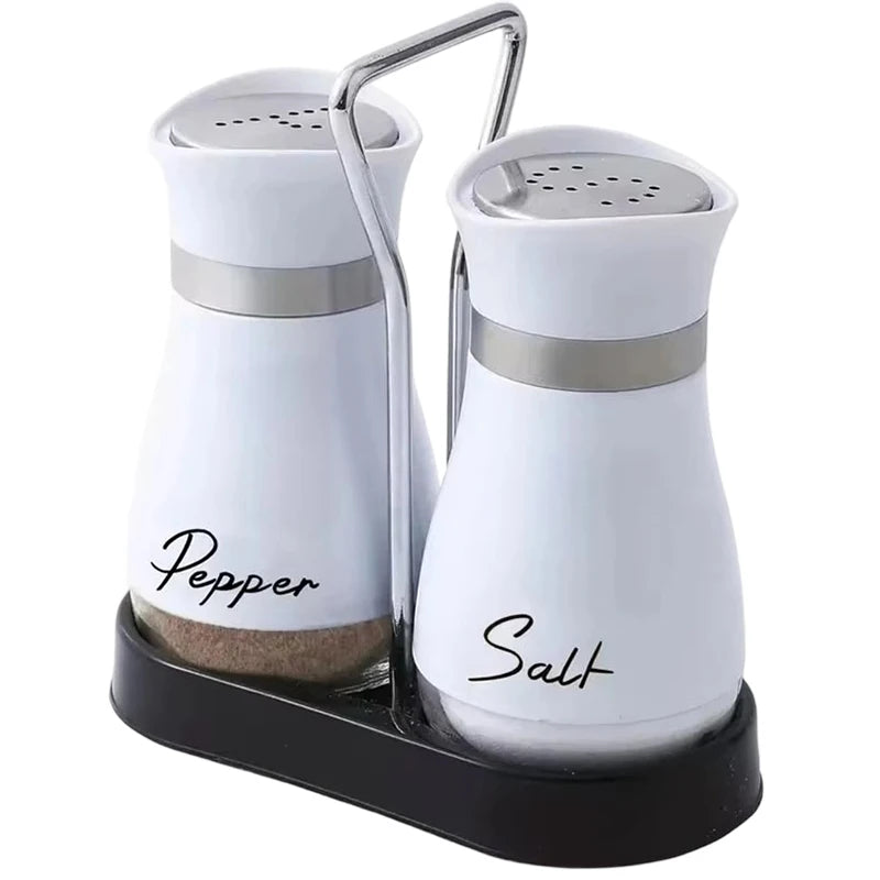 Kitchen Glass Spice Bottle Set Adjustable Refillable Salt and Pepper Shakers with Shelf Spice Dispenser with Pour Holes