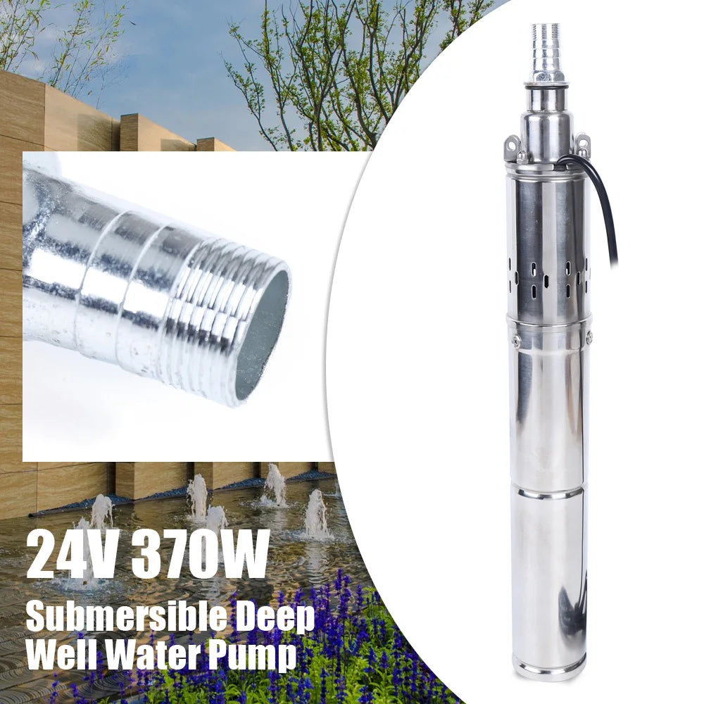 2m³//H Solar Water Pump 24V 370W Submersible Deep Well Pump Stainless Steel for Villages Families Farms Camping Car