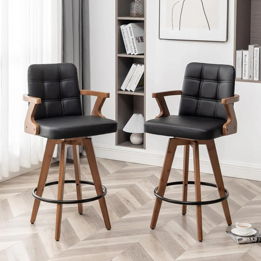 Guangbai Black Bar Stools Set of 2 Modern Leather Chairs