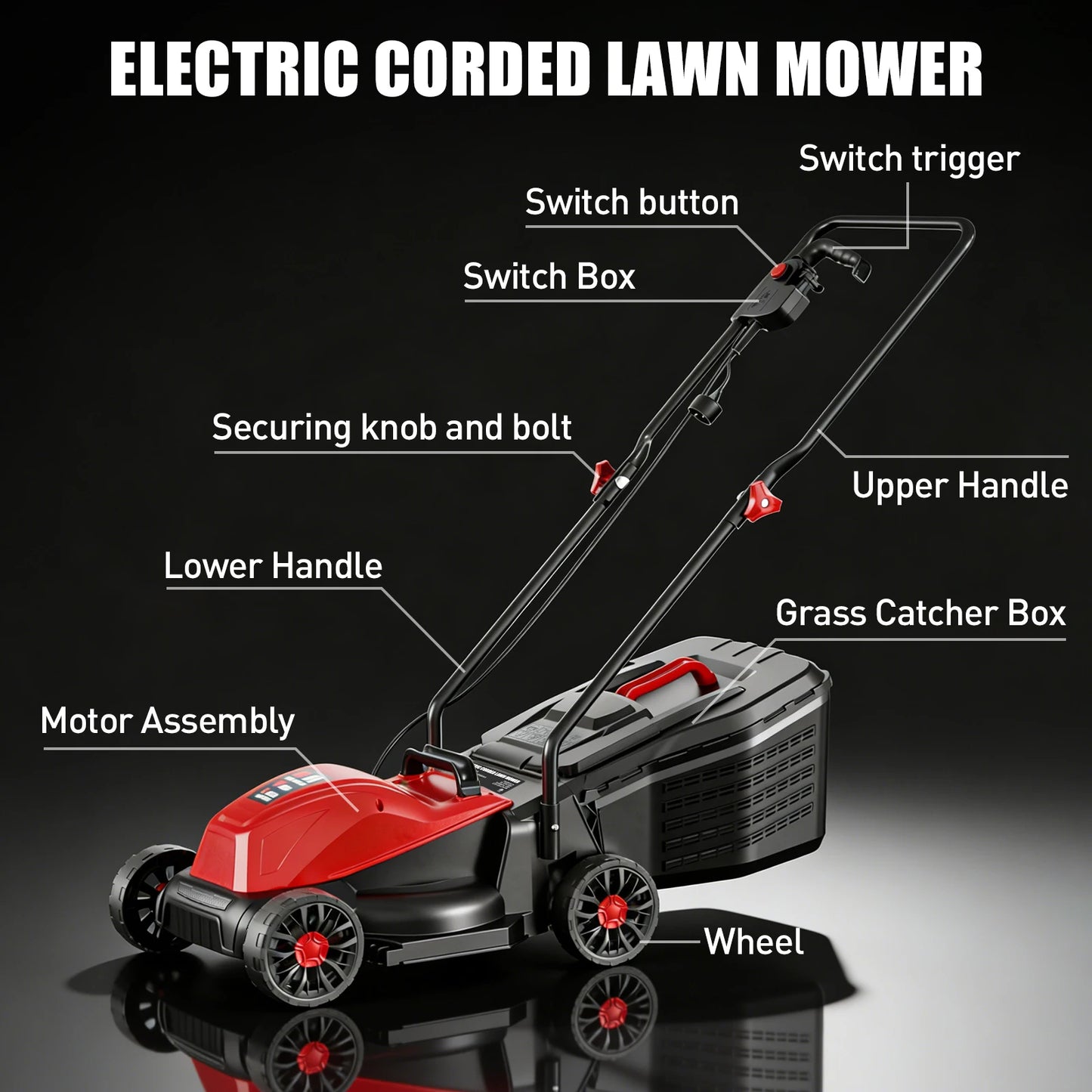 14-Inch Corded Electric Lawn Mower, 11 Amp 3650RPM 2IN1 Mulching & 25L Collection Bag, Push Mower with 3-Position Cutting Height, Lightweight Electric Mower for Residential Yards
