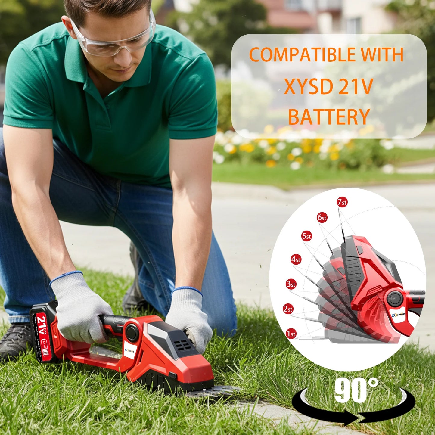 XYSD 2-In-1 Cordless Hedge Trimmer With Battery And Grass Shear