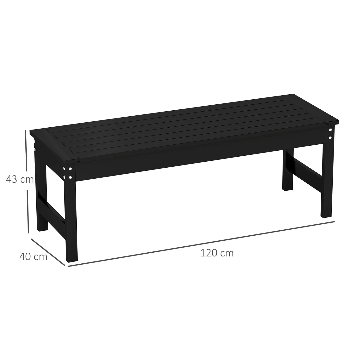 47" HDPE Outdoor Bench, Backless Slatted Garden Bench Seat, Black