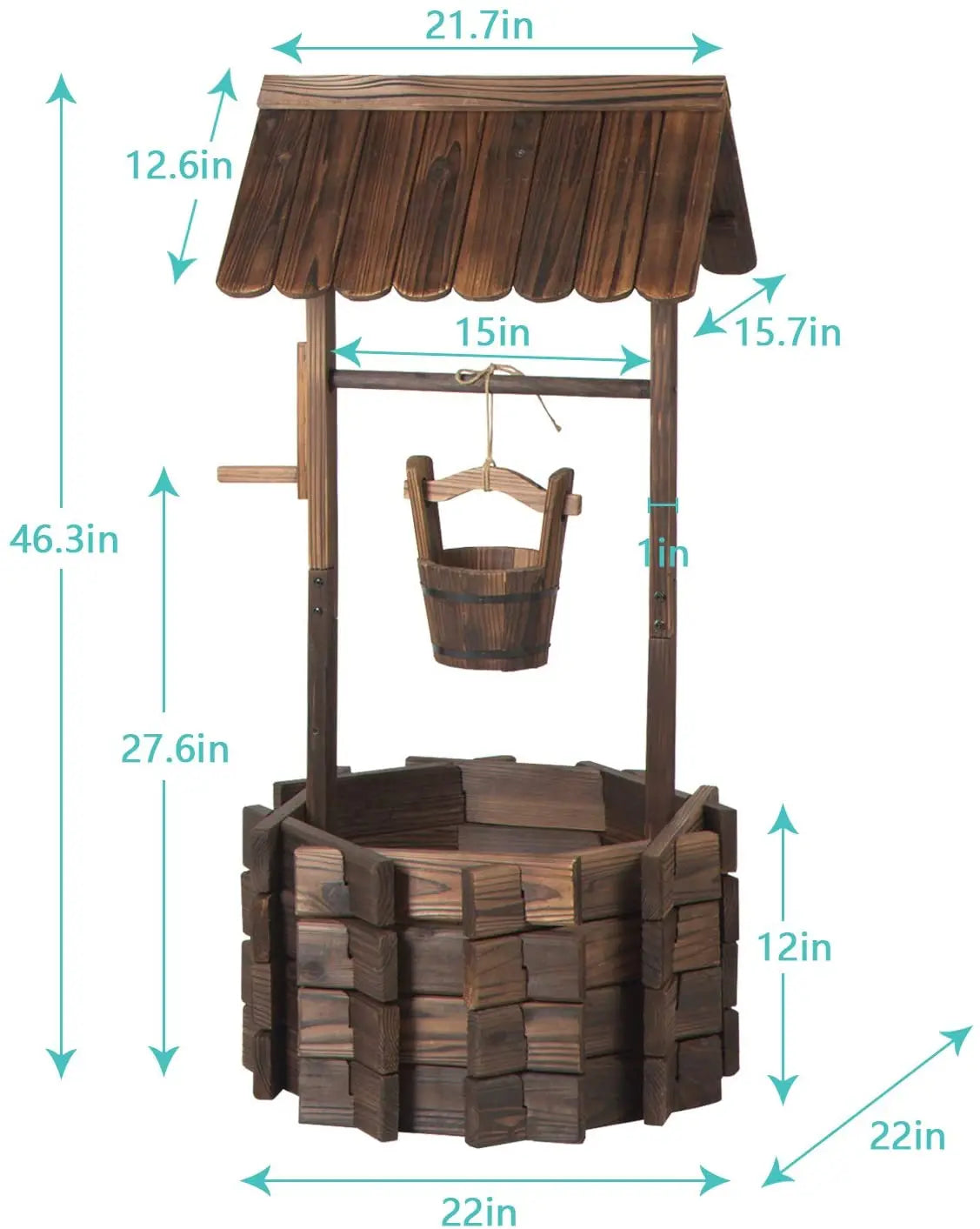 Wooden Wishing Well Planter With Hanging Bucket For Flowers
