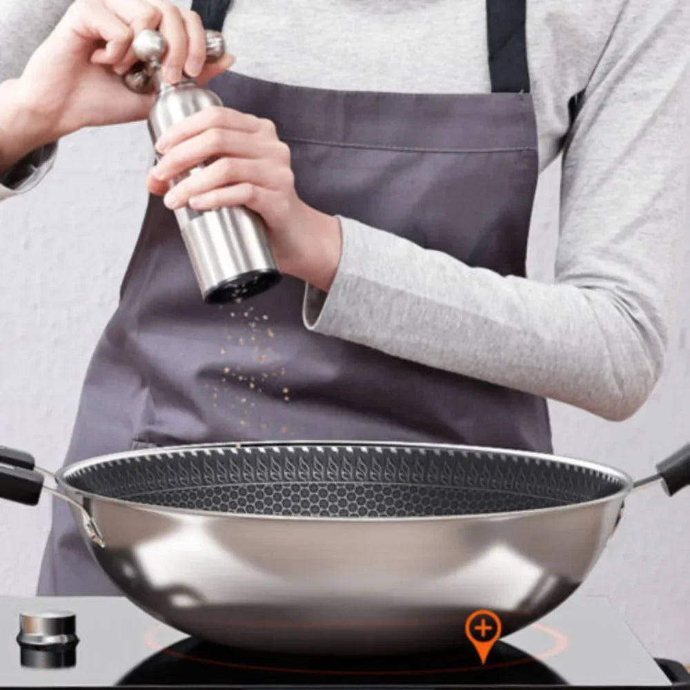 Stainless Steel Wok Pan With Nonstick Coating And Glass Lid