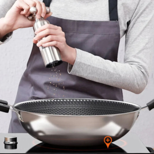 Stainless Steel Wok Pan With Nonstick Coating And Glass Lid