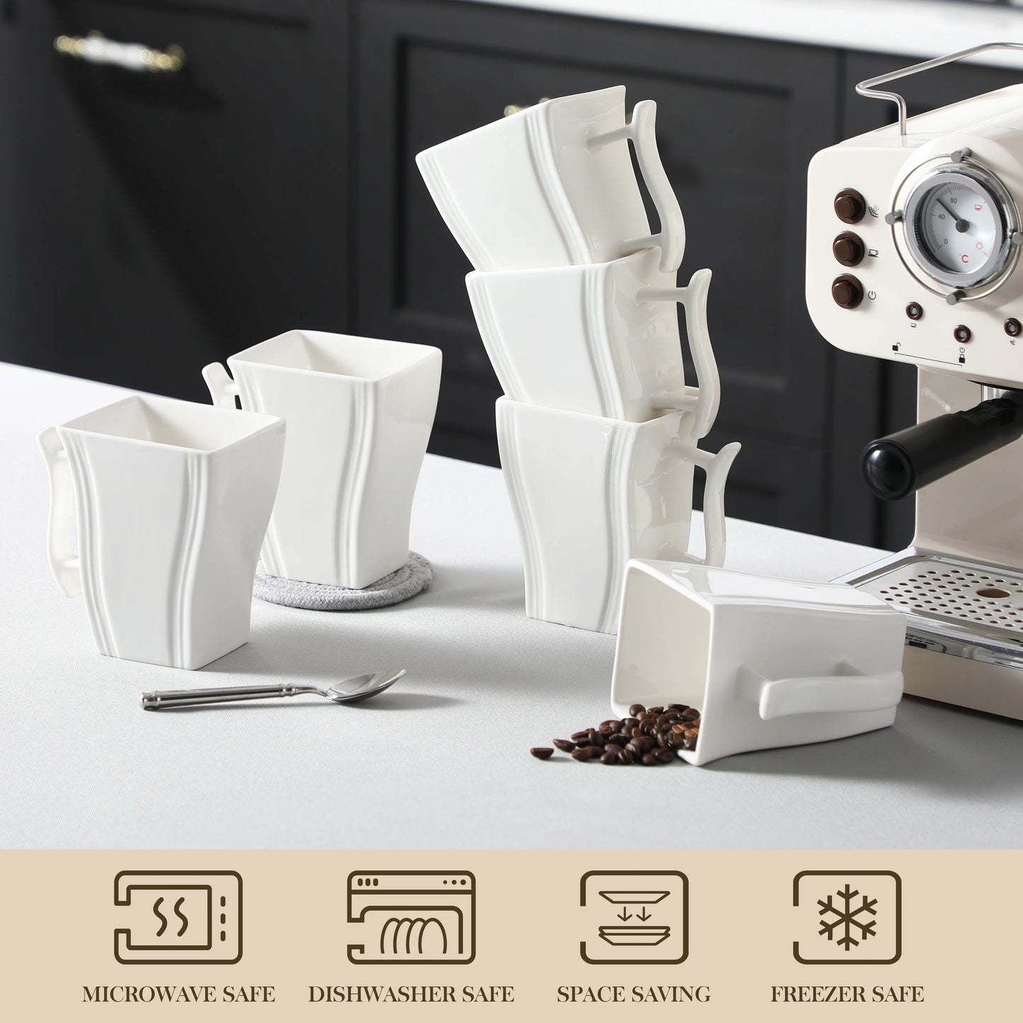 MALACASA Marble 6-Piece Coffee Service Set Porcelain