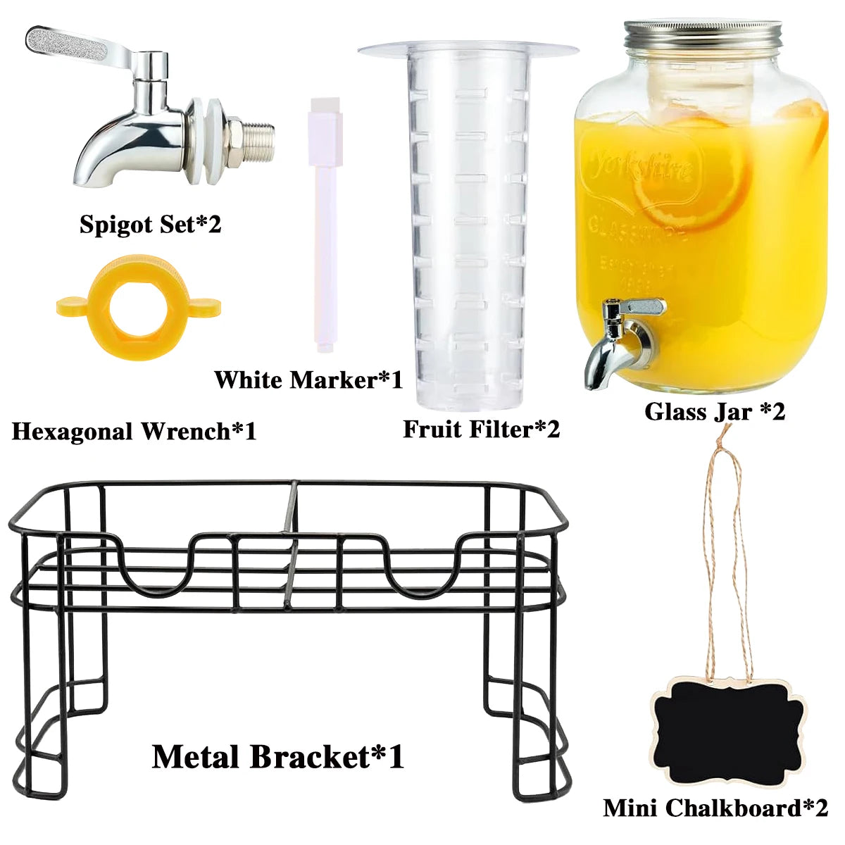 Drink Dispenser Dual Pack Glass With Stand And Stainless Faucet