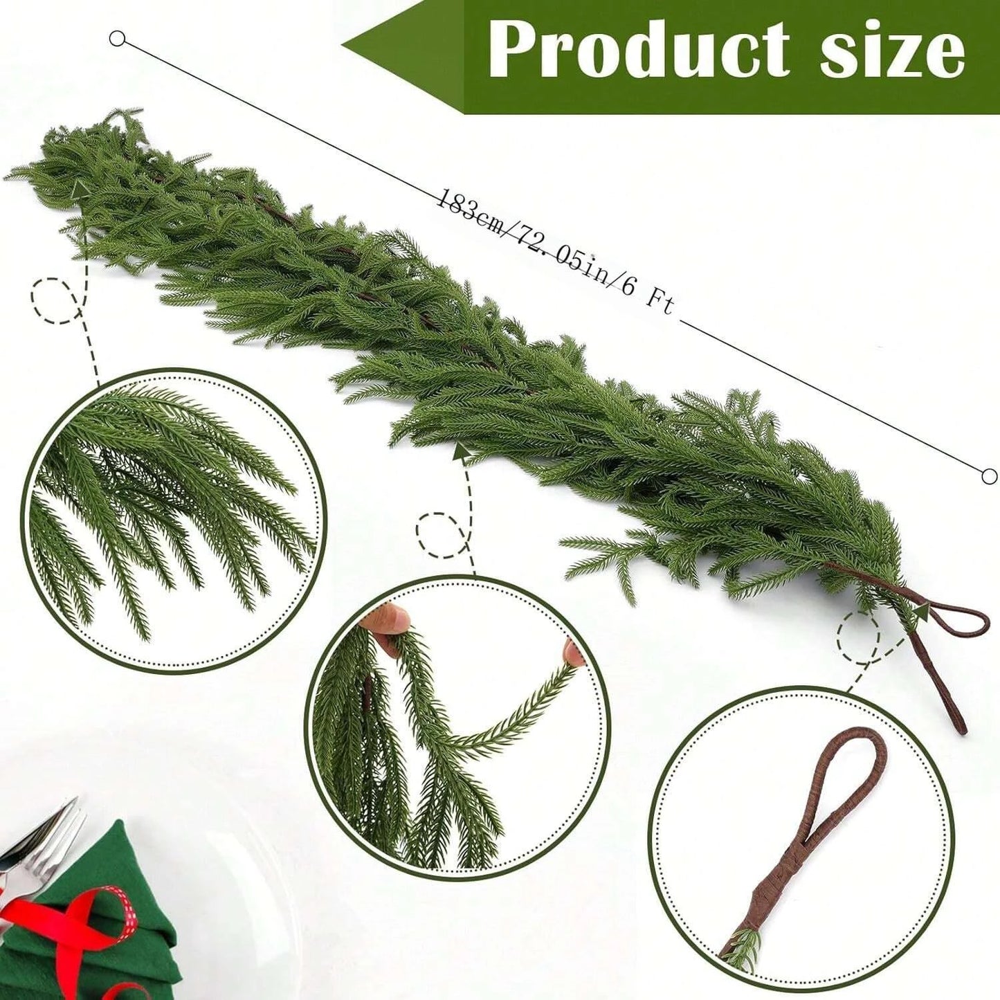 1pc Artificial Norfolk Pine Christmas Wreath Fake Green Garland Front Door Walls Porches Home Decor Xmas Decor Christmas Decor