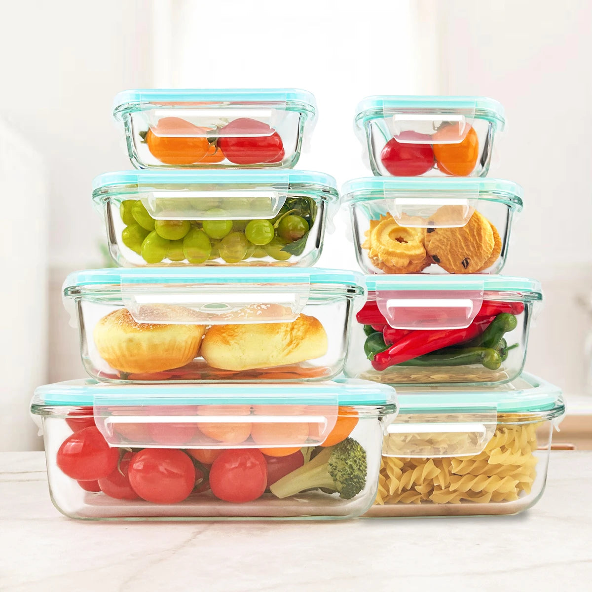 Glass Food Storage Containers 8 Pieces Leakproof Airtight Microwave Safe