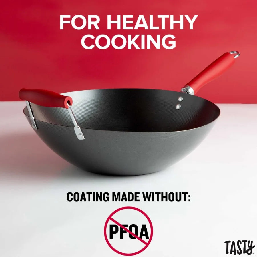 Carbon Steel Nonstick Wok With Flat Bottom Induction Silicone Handle