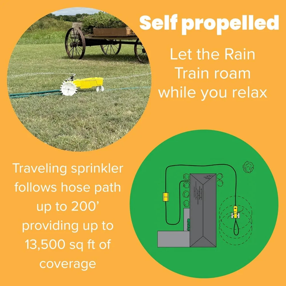 Nelson Rain Train 13,500 Square Feet Cast Iron Outdoor Lawn Traveling Water Sprinkler for Yard, and Garden, with Auto Shut Off,