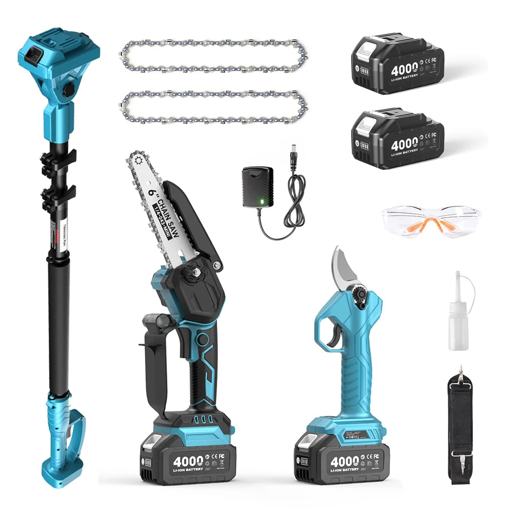 TaskStar 3-in-1 Telescoping Pole Pruner Electric Chainsaw High Branch Saw Garden Pruning Shears w/2 4.0Ah Rechargeable Batteries