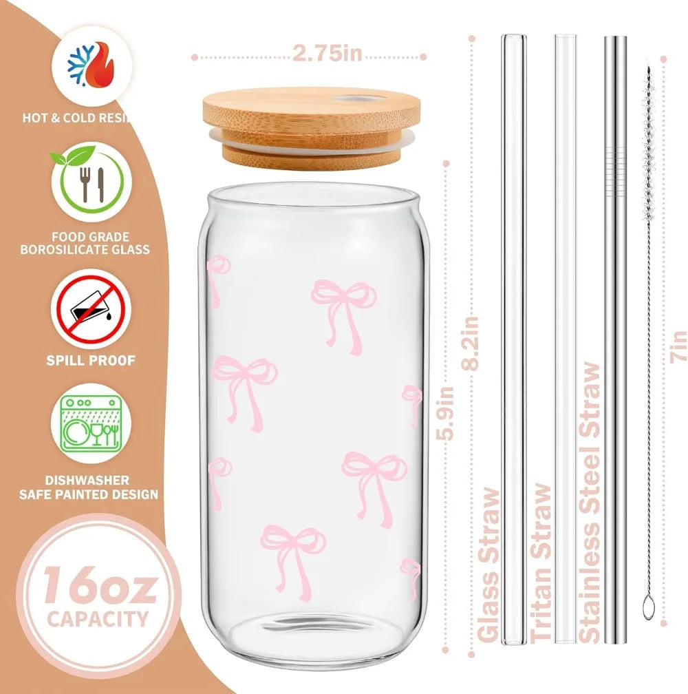 Glass Cup With Lid And Straws Aesthetic Preppy Tumbler Gift