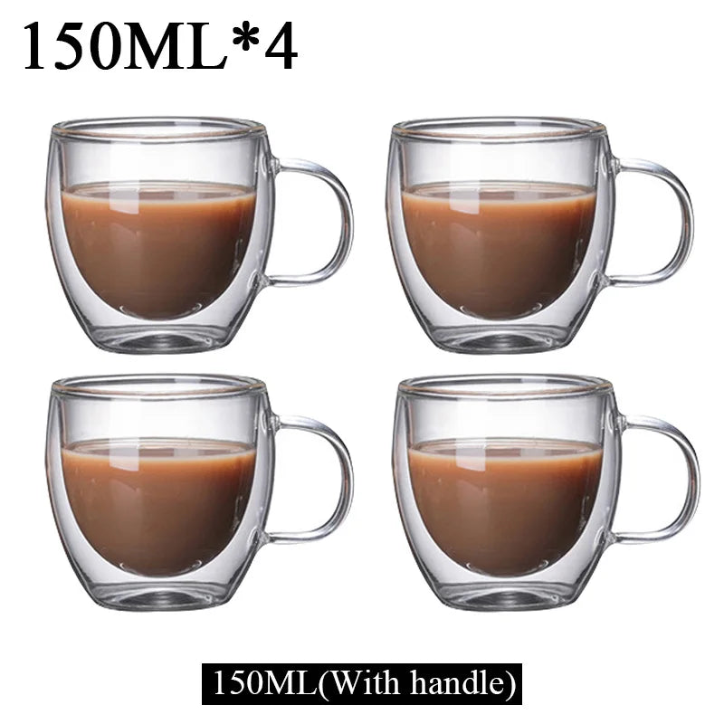 Double Wall Borosilicate Glass Mugs Set Drinkware Heat Resistant