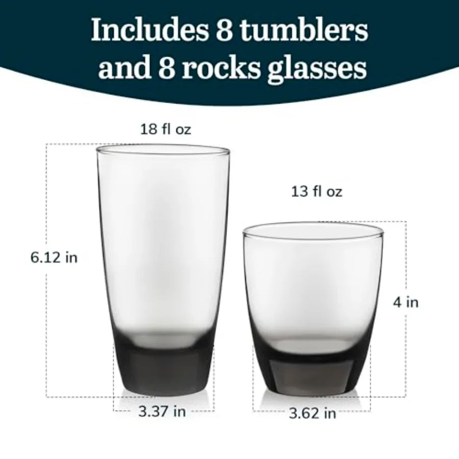 Classic Rocks And Tumbler Glass Set With Dishwasher Safe Glasses