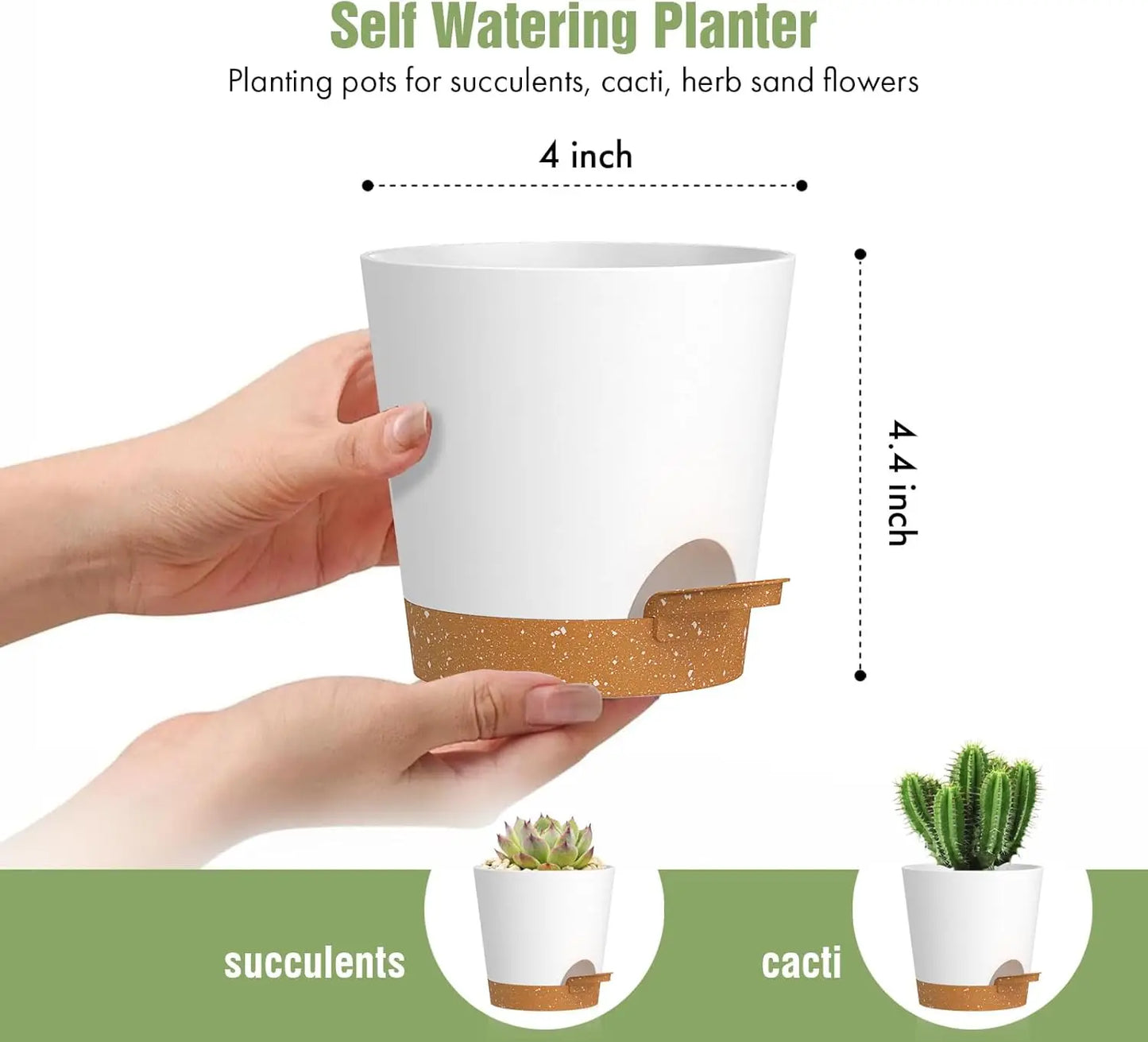 Self-Watering Plant Pots Set, Six Pack With Drainage Holes