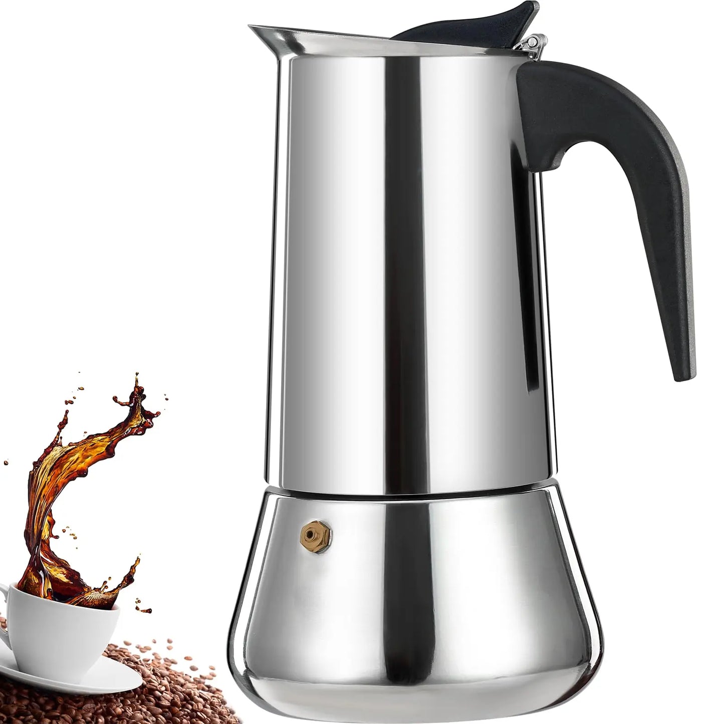 Food Grade Stainless Steel Stovetop Espresso Moka Pot with Safety Valve, Multi Capacity Italian Coffee Percolator, Gas Induction Camping Coffee Maker for Home Cafe Use