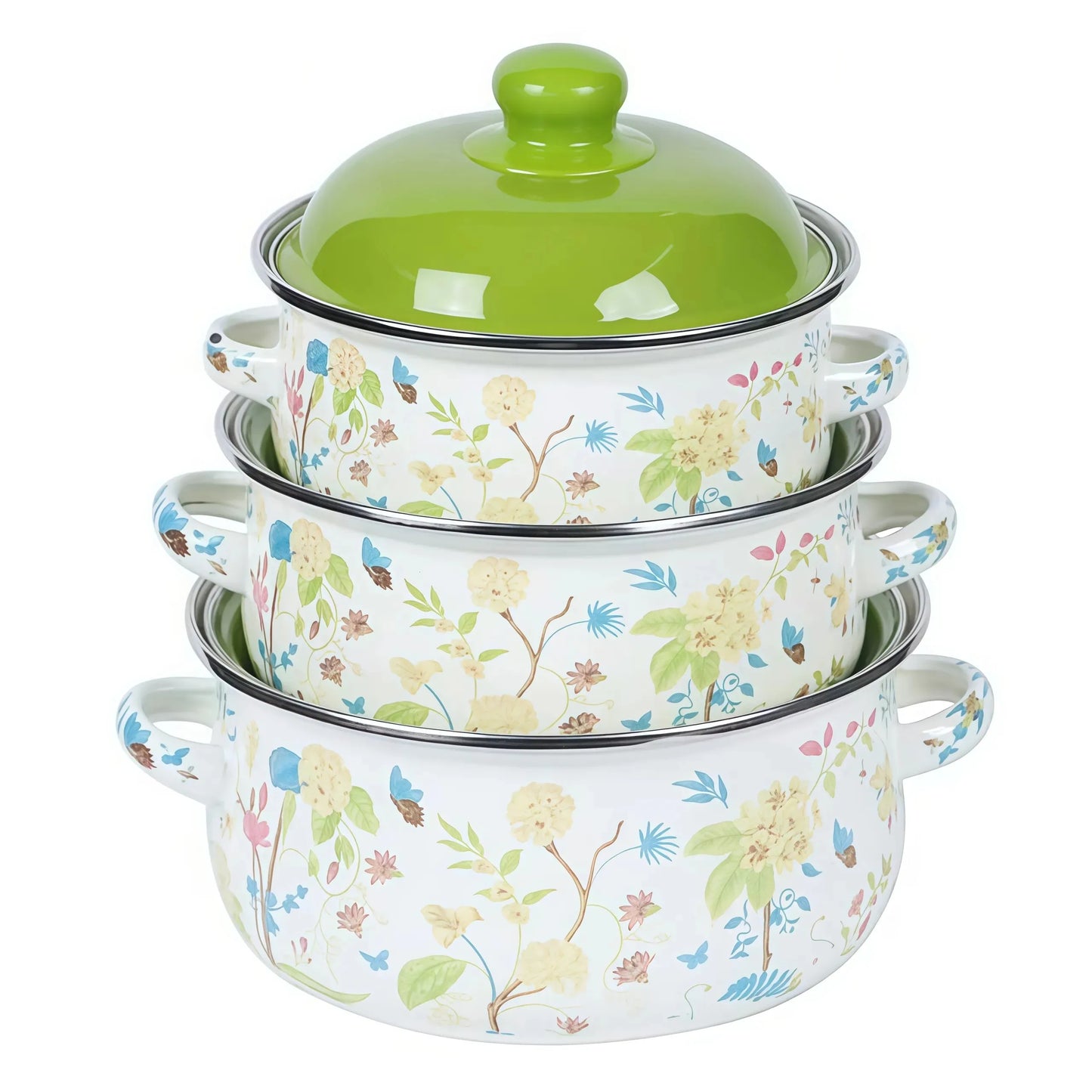 Vintage Enamel Stock Pot Set For Induction And Gas Stoves