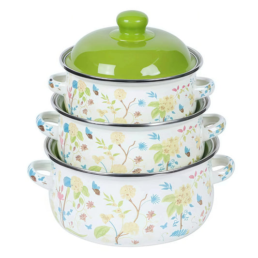 Vintage Enamel Stock Pot Set For Induction And Gas Stoves