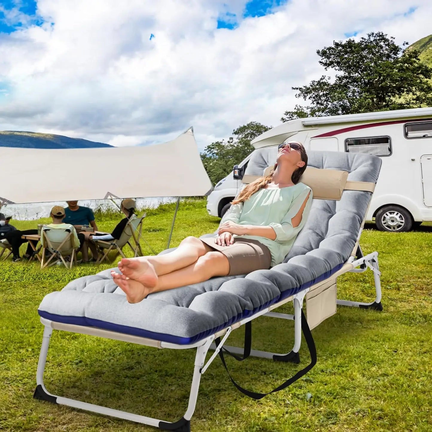 Tanning Chair Heavy Duty Folding Beach Lounger Chaise Outdoor