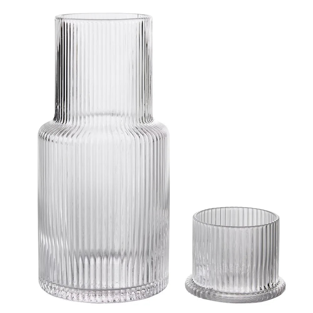 30 Ounce Clear Ribbed Glass Pitcher Carafe with Lid Cover Beverage Serving Decanter for Homemade Juice Milk Cold Drinks Kitchen Bar Restaurant Daily Use