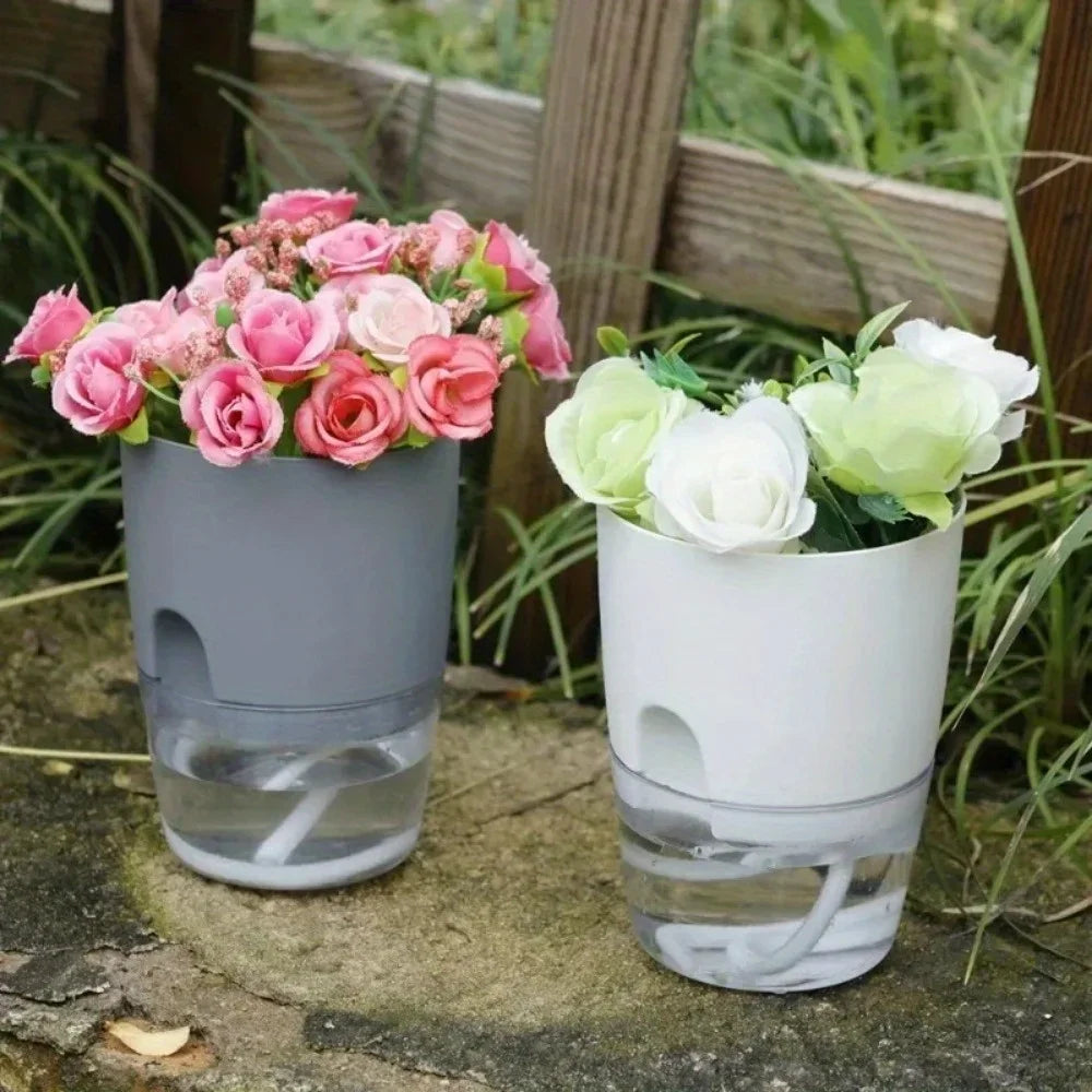 Self Watering Plastic Flower Pot Set Double Layer For Bonsai And Succulents