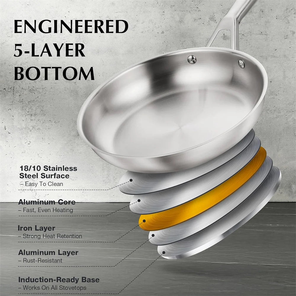 KOCH SYSTEME CS Stainless Steel Pots and Pans Set 17Pcs Professional Cooking Frying Pan Sauce Pan Soup Pot Induction Compatible