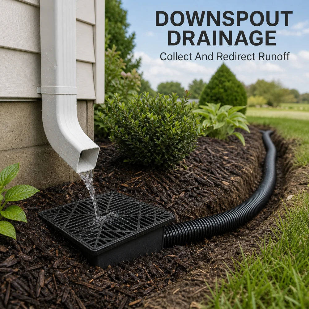 Square Outdoor Drain Catch Basin Kit with Grate Flexible Corrugated Drain Pipe Yard Patio Lawn Garden Downspout Surface Water Drainage System