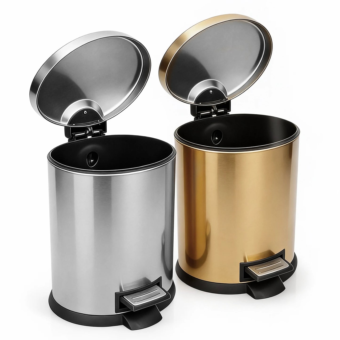 HANSMART Round Stainless Steel Trash Can Non Skid Base