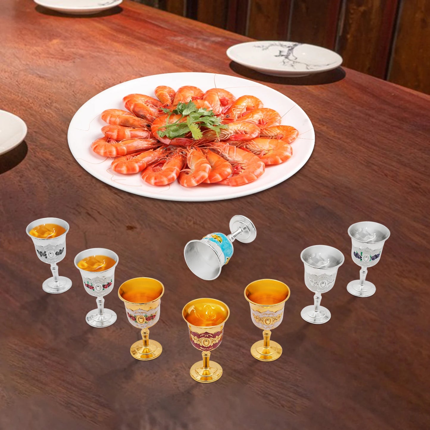 8-Piece Wine Goblet Set With Electroplated Gold And Silver Finish