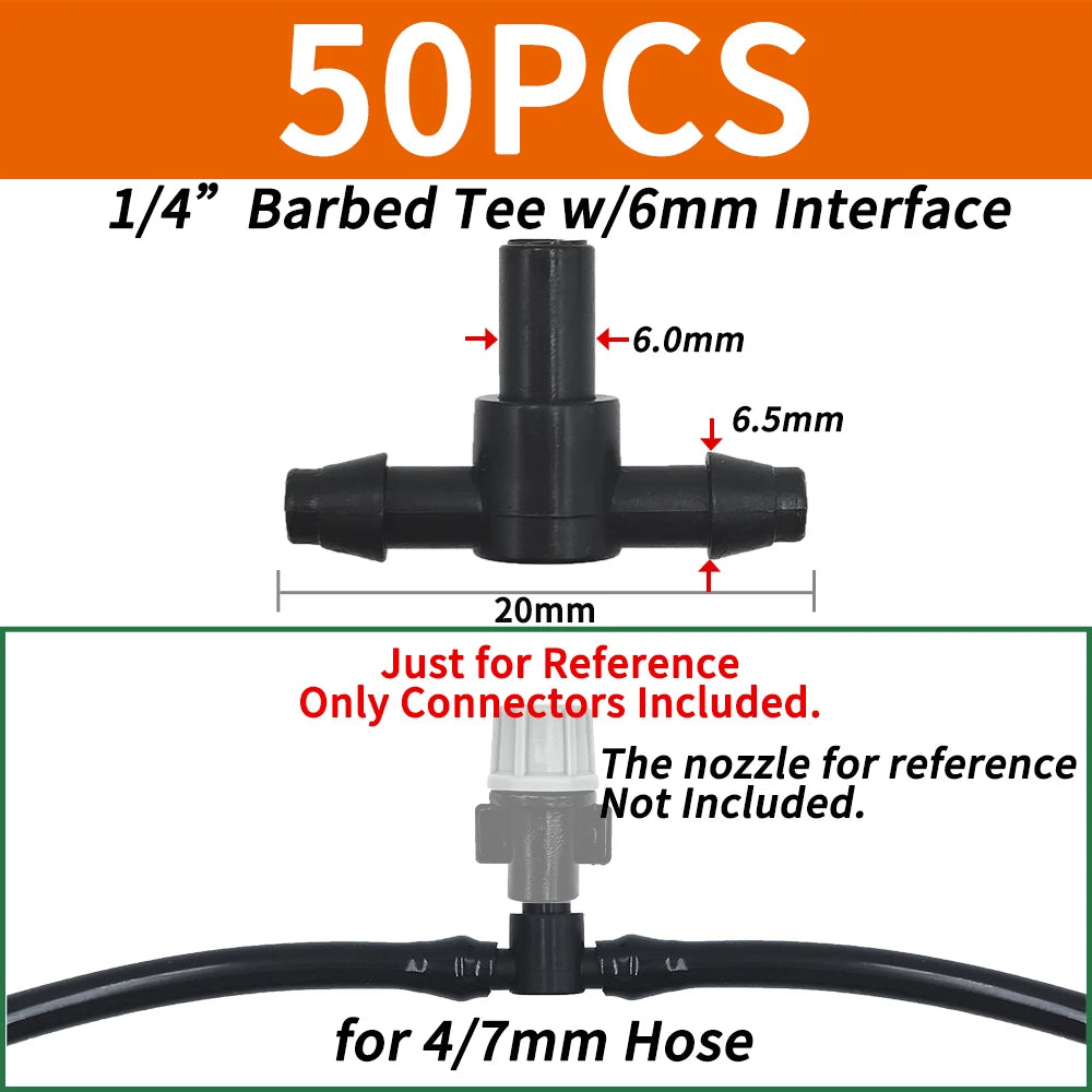 50PCS Plastic Barbed 3-Way TEE Connector for 4/7mm Tubing Watering Pipe Hose Couplings Micro Drip Irrigation Garden Tools