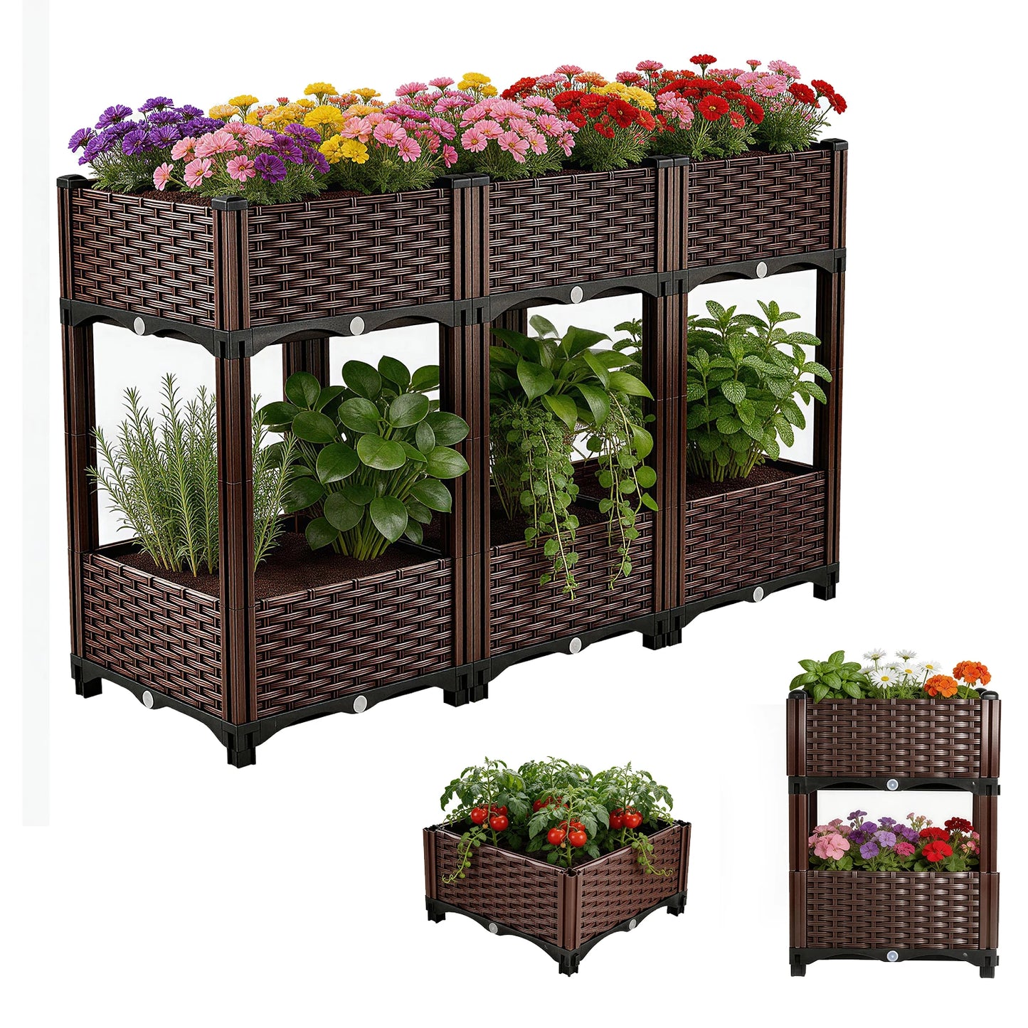 Elevated Raised Garden Bed with Legs 120x70x40 cm Large Divider Planter Box 6 Grid PP Material Outdoor Flower Pot with Drainage Holes Pest Resistant Back Friendly for Garden Patio Balcony Deck Backyard
