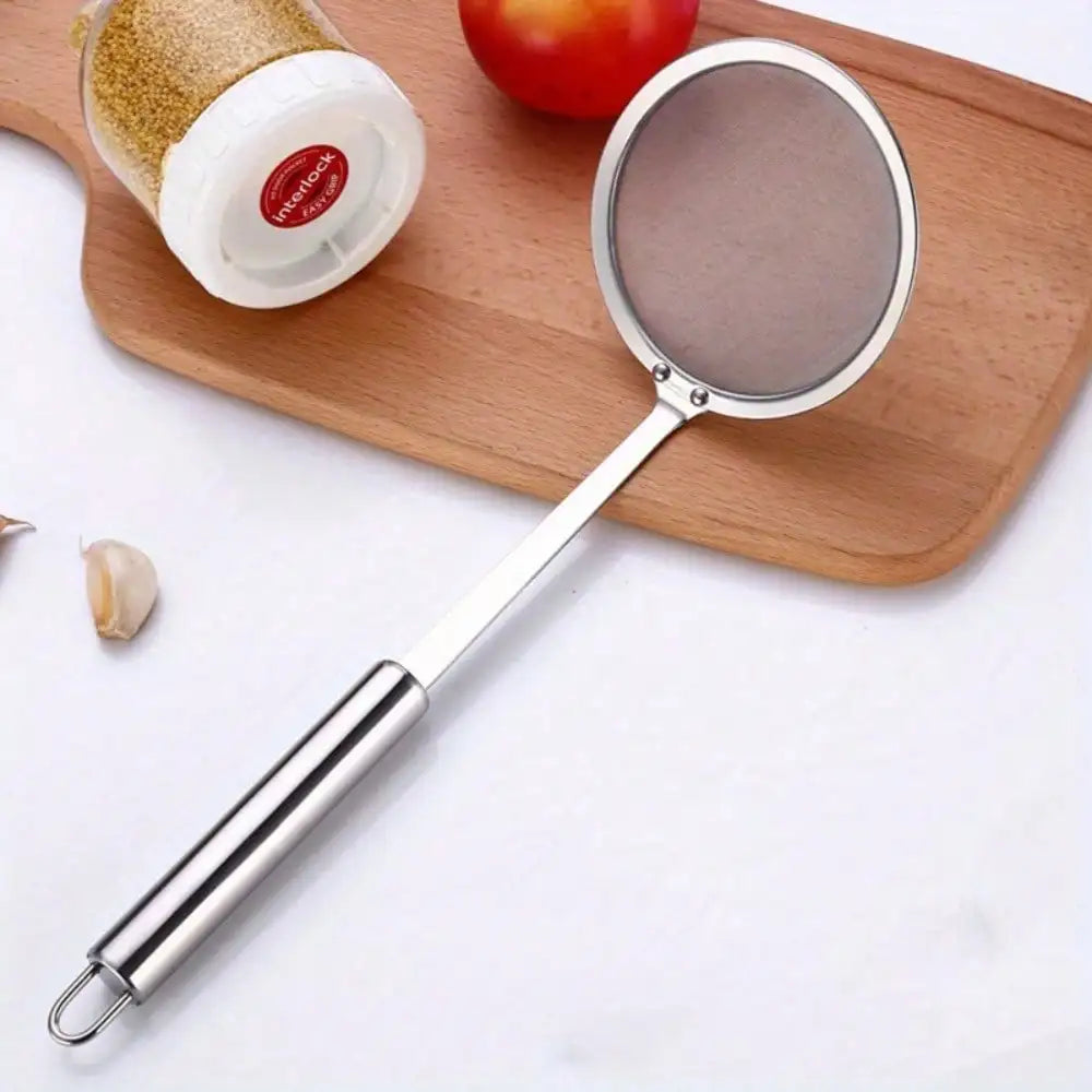 3Pack Fine Mesh Strainer Set Stainless Steel Metal Flat Cooking Skimmer Ladle Colander with Handle Food Strainer Kitchen Tools