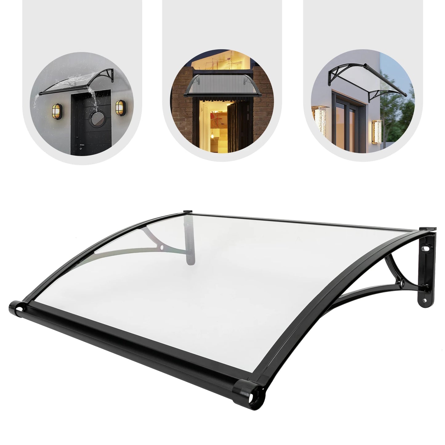 Overhang Awning Door Canopy Aluminum Alloy Rain Drainage UV Protection Rustproof Window Overhang Easy Install with Enlarged Gutter for Front Door Patio Garden