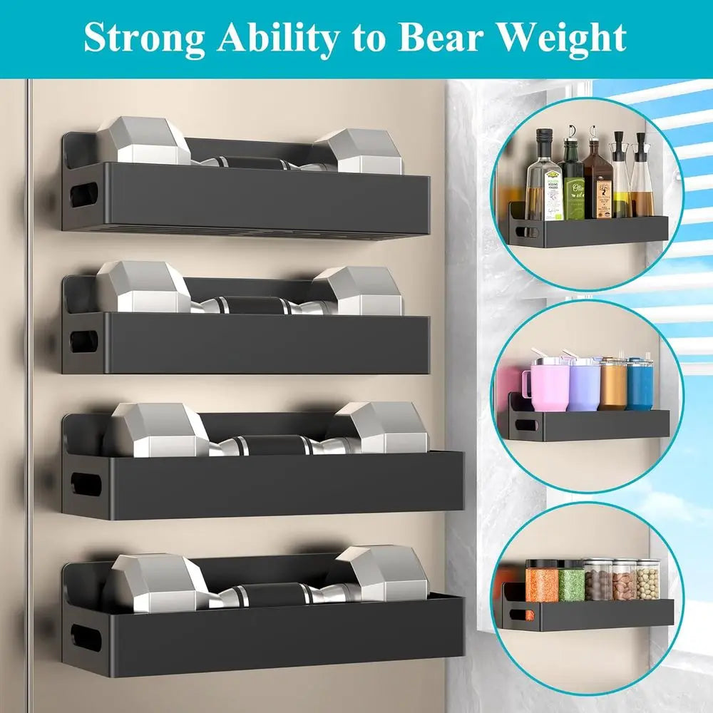 4-Pack Magnetic Spice Rack Organizer with Hooks for Kitchen Storage, Black
